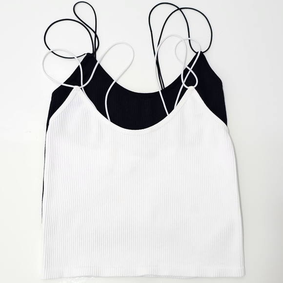 🇪🇦 Zara Black & White Cropped Ribbed Tank Top Set of 2 - Picture 2 of 16